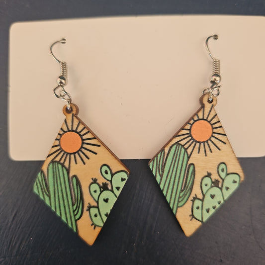 Wooden Cactus Earrings