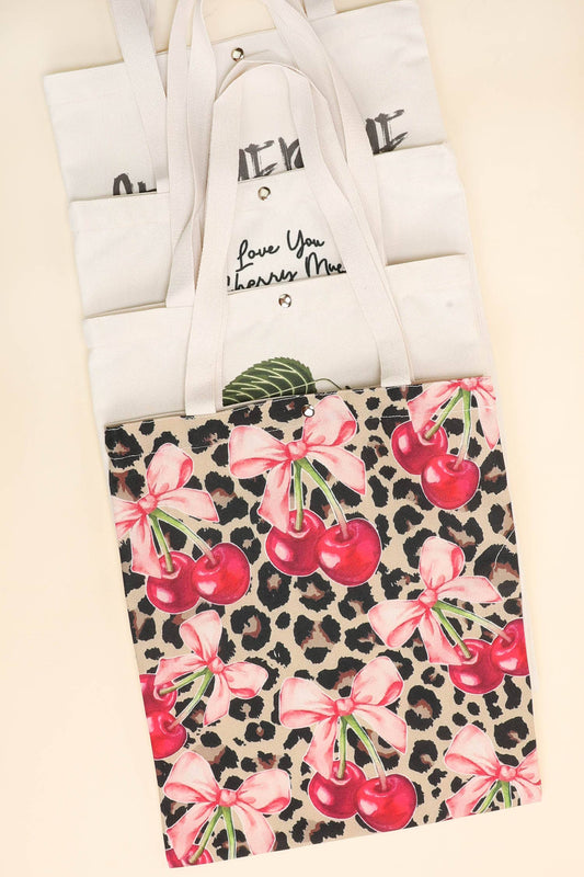 Canvas Tote Bag Featuring Cherry Theme Graphics Print