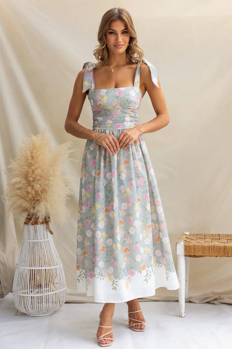 SUMMER FRENCH FLORAL SLIM SUSPENDER DRESS