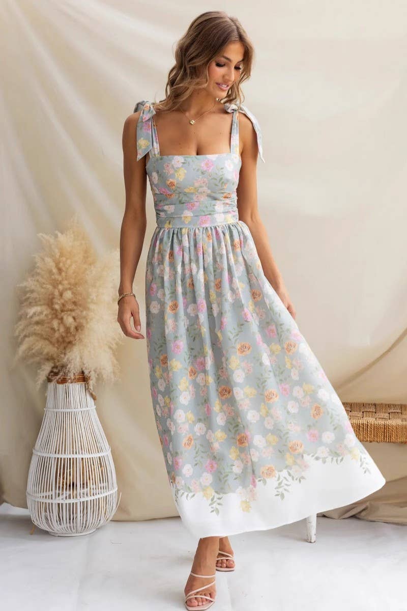 SUMMER FRENCH FLORAL SLIM SUSPENDER DRESS