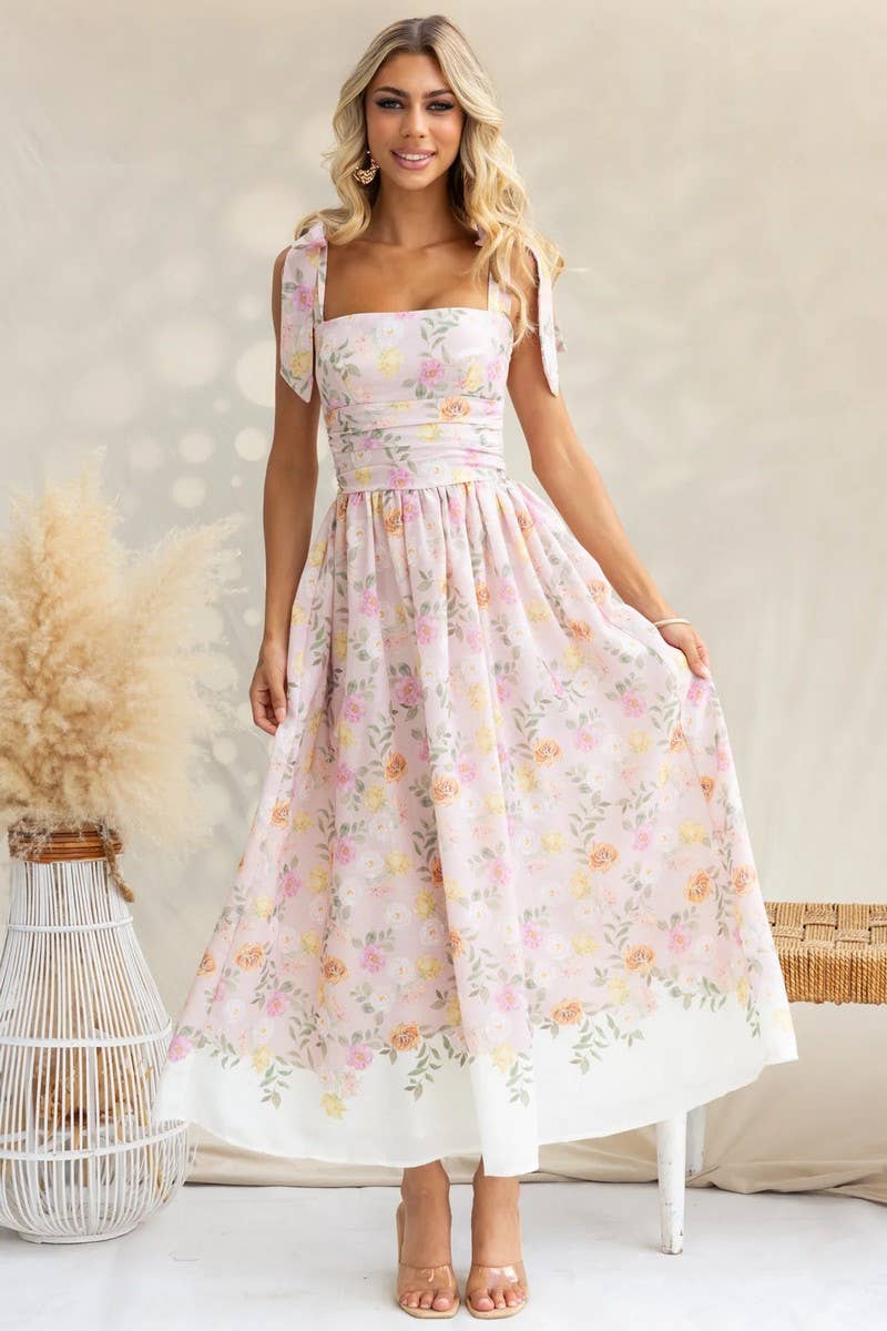 SUMMER FRENCH FLORAL SLIM SUSPENDER DRESS