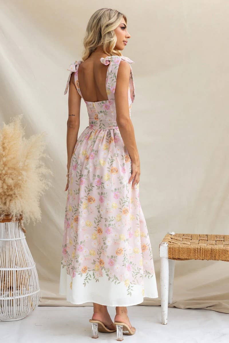 SUMMER FRENCH FLORAL SLIM SUSPENDER DRESS