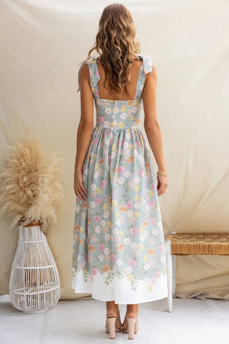 SUMMER FRENCH FLORAL SLIM SUSPENDER DRESS