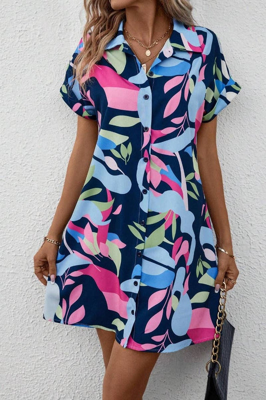 SUMMER PRINTED SHORT SLEEVE SHIRT DRESS