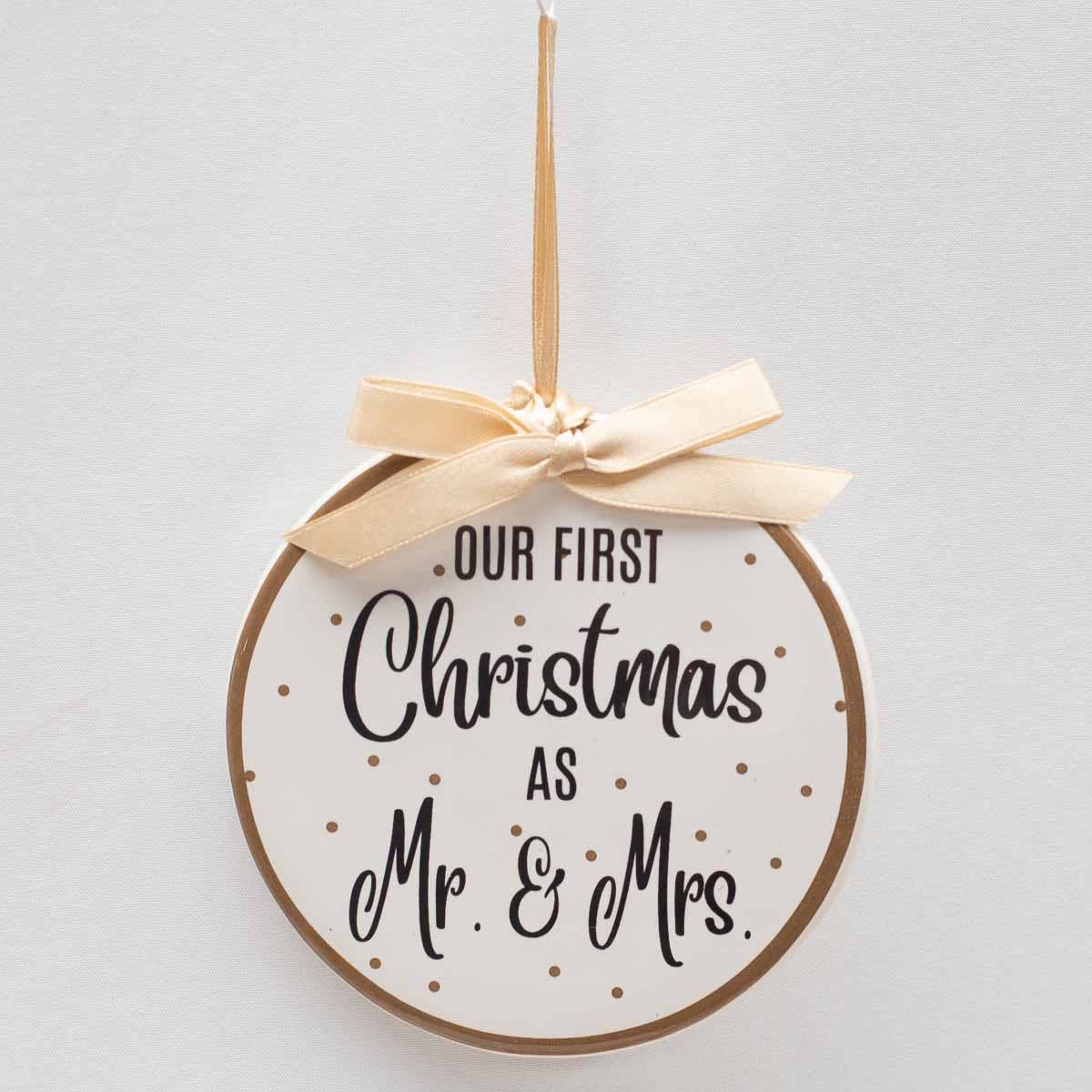 Our First Christmas As Mr & Mrs Ornament   White/Gold/Black   4"