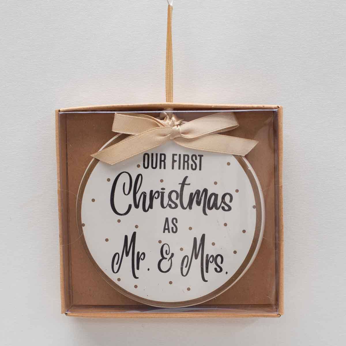 Our First Christmas As Mr & Mrs Ornament   White/Gold/Black   4"