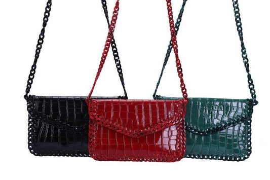Ladies Patent Leather Clutch Envelope Bag Lucite Chain Strap