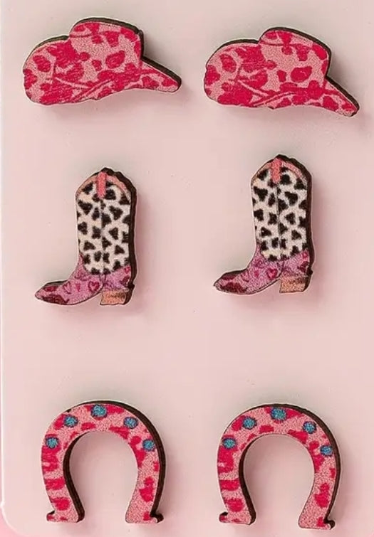 3 Piece Pink Western Earrings