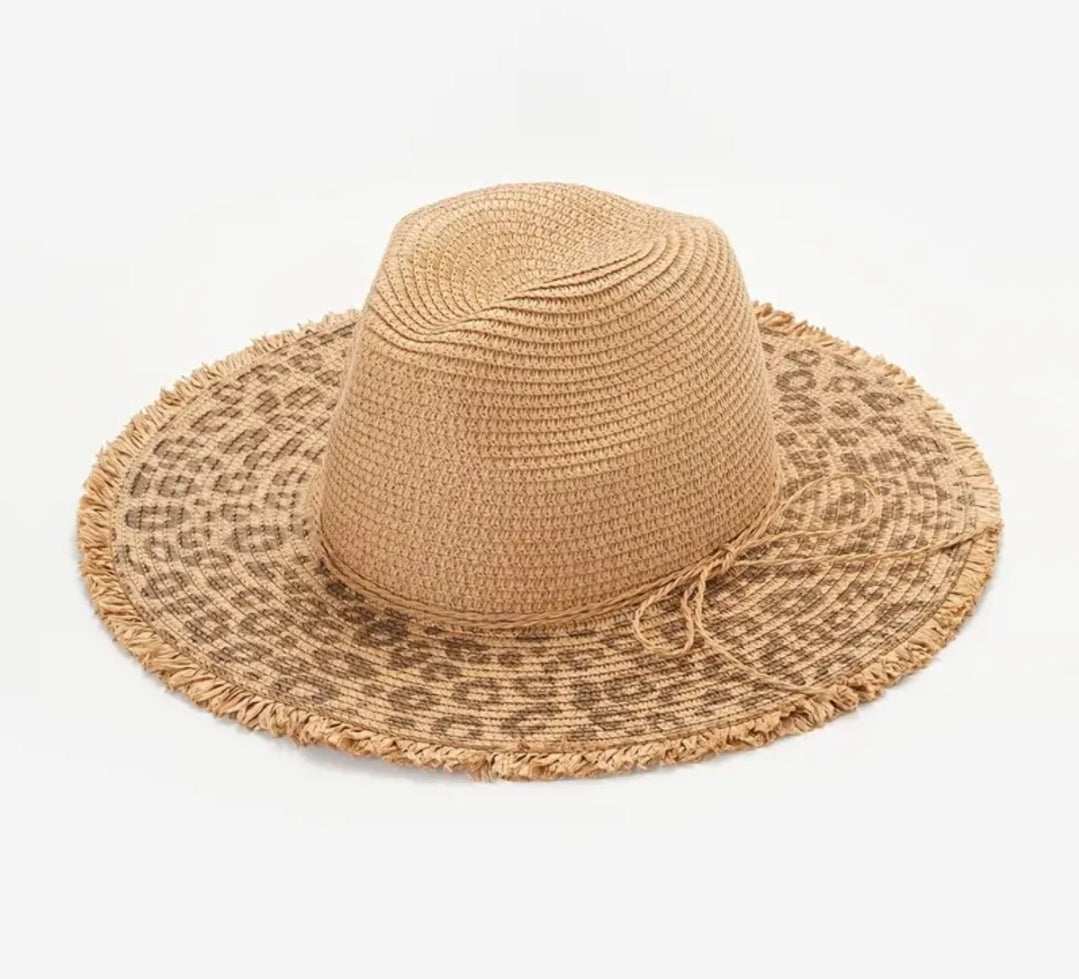 Leopard Straw Fedora Hat