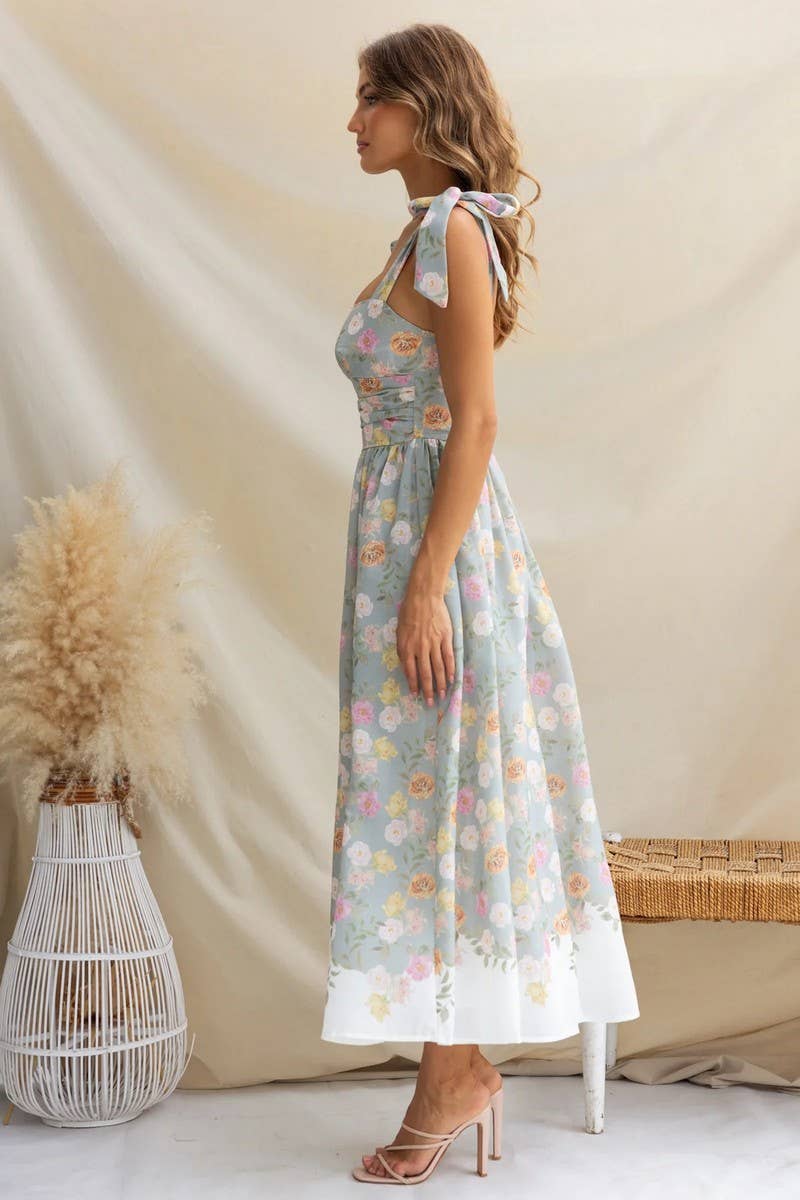 SUMMER FRENCH FLORAL SLIM SUSPENDER DRESS