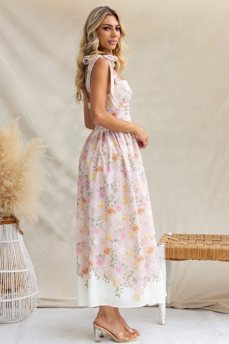 SUMMER FRENCH FLORAL SLIM SUSPENDER DRESS
