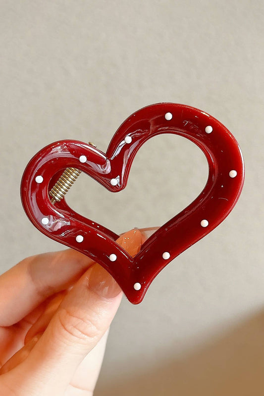 Valentine's Day Gift Polka Dot Plastic Heart Hair Claw Clip