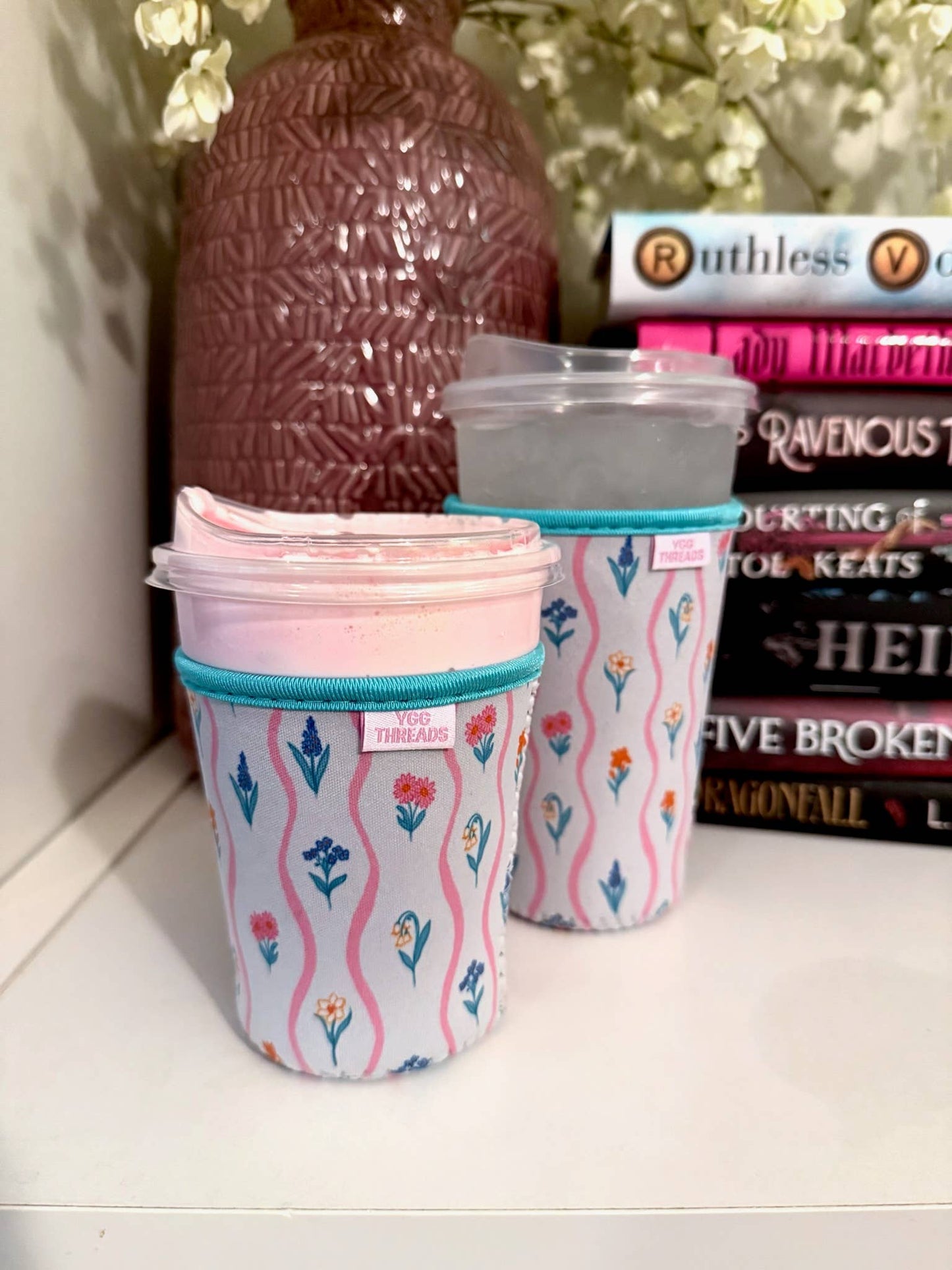 Wildflower Stripe Iced Coffee Drink Sleeve- Medium