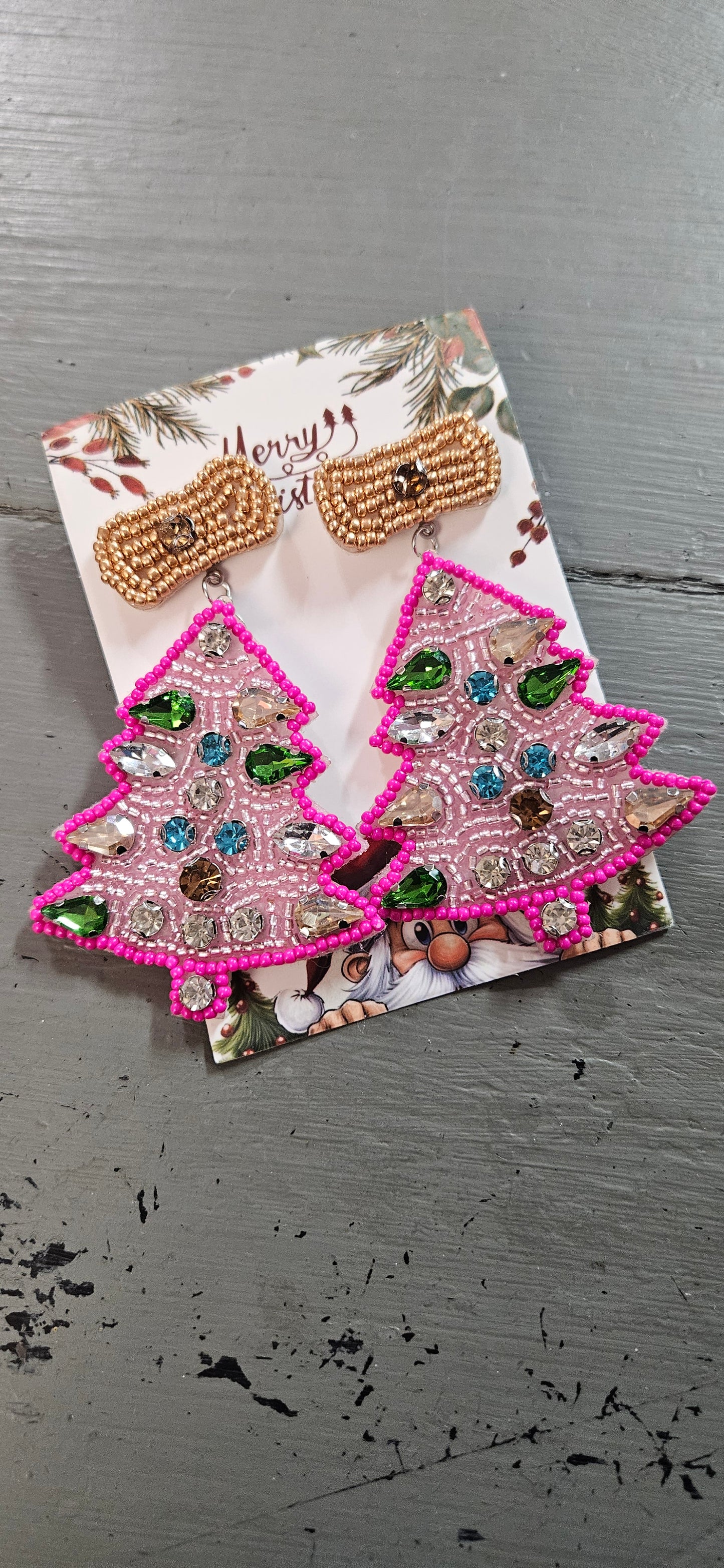 Blingy Pink Tree Earrings