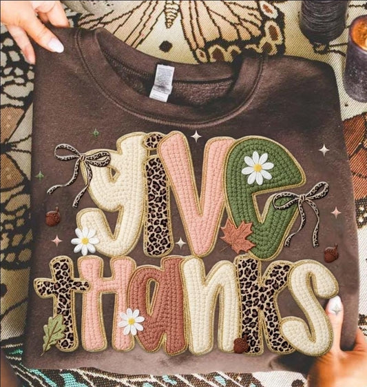 Give Thanks Faux Embroidered Sweatshirt